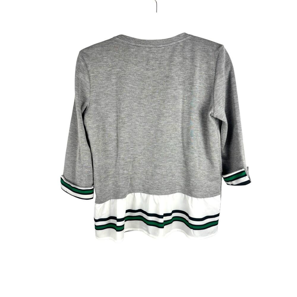 Brax Striped Grey Green Blue Ruffle Cuffed Crew Top 36 Cotton‎ - Picture 8 of 11